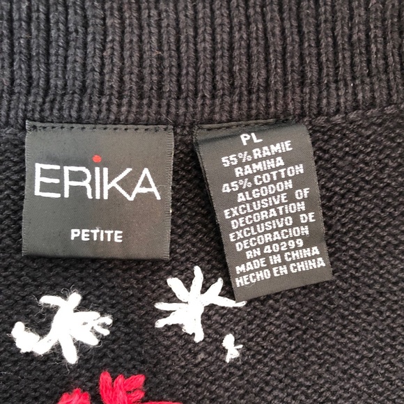 Erika Petite Holiday Sweater Vest Black Knit Zip Up Embroidered Vest Size PL - Picture 11 of 12